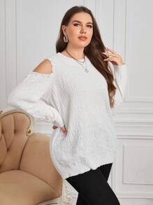 SHEIN Clasi 大碼挖肩素色套頭毛衣 - 白色 - 查看 6
