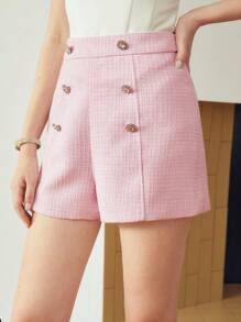 MOTF PREMIUM Shorts tweed de pierna recta - Rosa Pálido - Ver 3