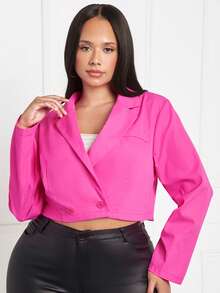 SHEIN SXY Hơn Cổ áo Crop Blazer - Màu Hồng Tươi - Xem 4