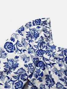 SHEIN Unity Floral Print Crop Blouse - Blue - View 8