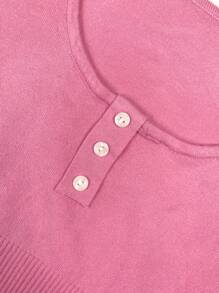 SHEIN Unity Solid Button Detail Ruffle Hem Sweater Dress Fall Cloth For Women - Pink - View 5