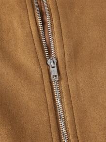 GENTILAND 宽松男式拉链长袖休闲仿麂皮夹克 - 棕色 - 查看 5