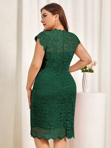 MIUSOL Vestido fiesta ajustado floral encaje completo ribete en abanico - Verde Oscuro - Ver 2