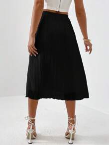 SHEIN Privé Falda unicolor bajo fruncido - Negro - Ver 2