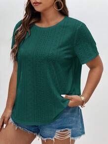 SHEIN Frenchy Plus Solid Eyelet Embroidery Tee