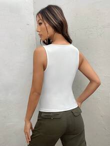 SHEIN EZwear Butterfly Print Tank Top - White - View 2