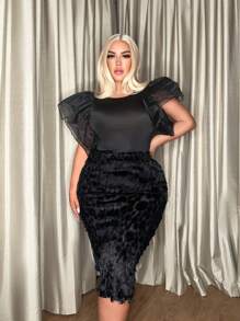 SHEIN SXY Plus High Waist Velvet Pencil Skirt - Black - View 6