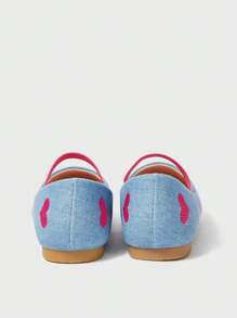 時尚孩子們的刺繡牛仔風格平底鞋帶Love愛心設計適用於秋天 - 藍色 - 查看 6