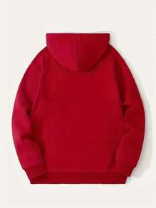 Manfinity Homme Loose Fit Men's Angel And Heart Print Hoodie With Kangaroo Pocket - Red - View 2