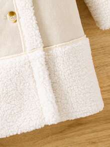 SHEIN 青少年女孩雙排釦毛絨內襯外套