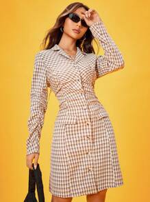 Lunelith SHEIN Lunessa Plaid Print Button Front Shirt Dress