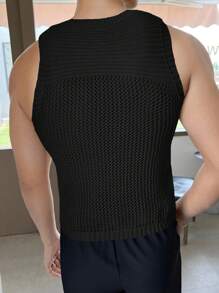 Manfinity VCAY Men Solid Pointelle Knit Top - Black - View 3