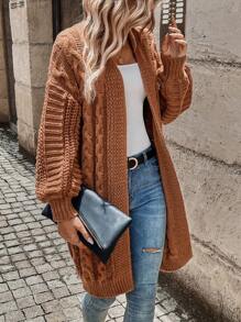 EMERY ROSE Áo khoác cardigan dệt kim thả vai, áo dài tay - màu nâu - Xem 3