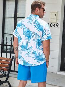 Manfinity RSRT Men Plus Tropical Print Shirt & Shorts - Blue - View 2