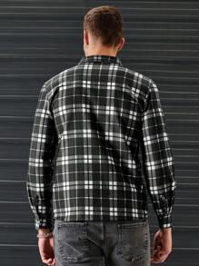 SHEIN Cottnline Men Plaid Print Button Front Shirt - Black and White - View 2
