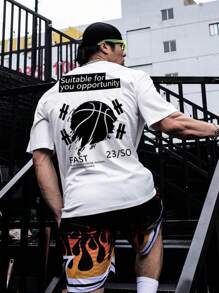 Manfinity Sport Corelite 男士口號圖形運動T恤，運動上衣 - 白色 - 查看 3