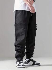 男士轻便休闲拉链口袋抽绳腰束脚裤，春夏款
