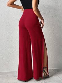Firerie Split Thigh Wide Leg Pants - Burgundy - View 2