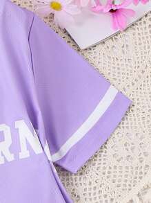 SHEIN Tween Girl Letter Graphic Tee & Shorts & Tank Top - Multicolor - View 5