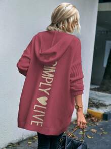 SHEIN LUNE Cárdigan de plumero con patrón de letra con doble bolsillo de hombros caídos con capucha - Rosa - Ver 7