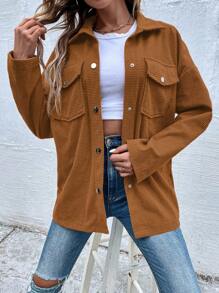 Calvaya 秋冬翻盖口袋落肩大衣