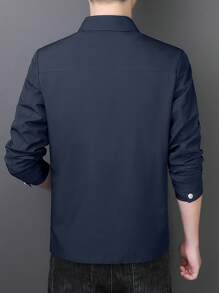 Men Solid Zip Up Jacket - Blue - View 2