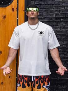 Manfinity Sport Corelite 男士口號圖形運動T恤，運動上衣 - 白色 - 查看 2