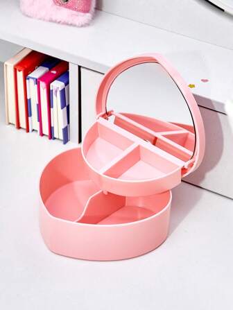 Kawaii 1pc Plastic Jewelry Storage Box,Casual Heart Design Jewelry Organizer Storage Case