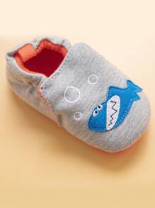 1pair Boys' Cartoon Shark Pattern Anti-Slip Flat Shoes, Four Seasons Available With Elastic Band To Prevent Shoes From Falling And Breathable - Grey - View 7