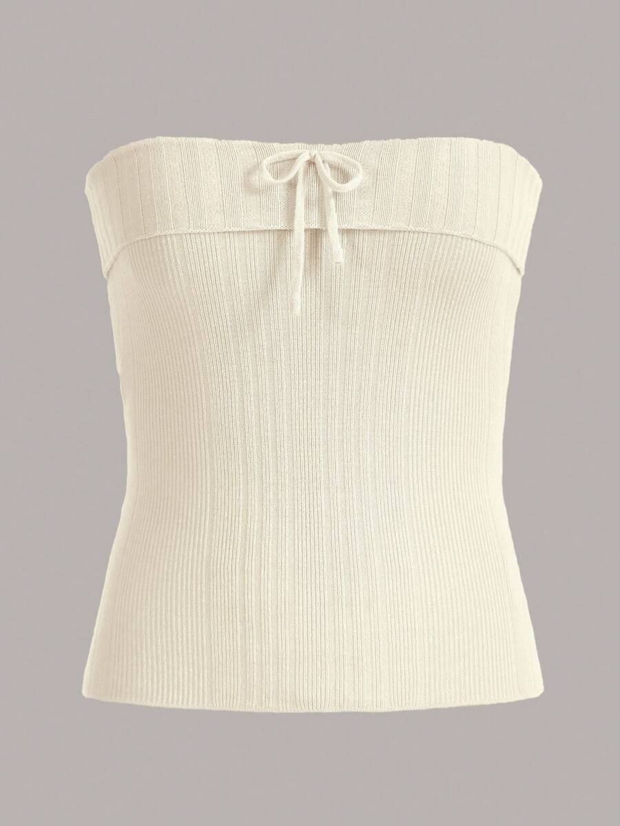 SHEIN MOD Top de punto unicolor con nudo delantero tubo - Albaricoque - Ver 1