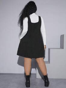 SHEIN CURVE+ Plus Solid Corduroy Dress Without Tee - Black - View 2