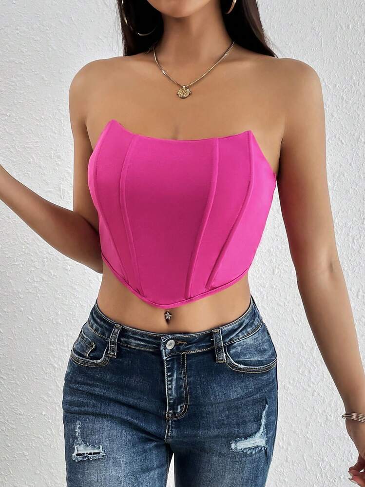 SHEIN PETITE 素色頭巾下擺抹胸上衣 - 中紫紅色 - 查看 3