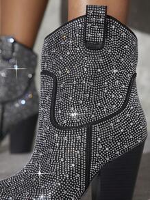 SHUZIA Silver With Diamond Studded High Heeled Boots - Black - View 6