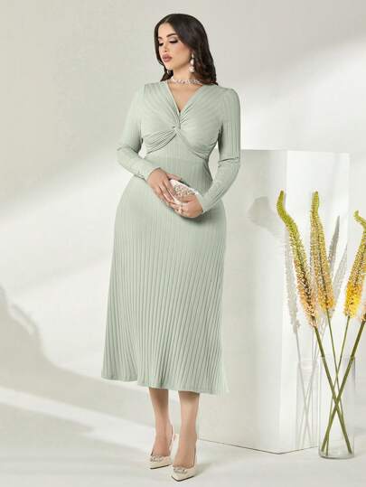Modelyn Cotton Twist Front Ribbed Knit Dress