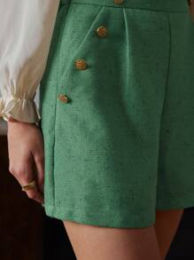 SHEIN Frenchy Shorts de pierna ancha con diseño de botón - Verde - Ver 6