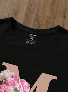 INAWLY Plus Floral And Letter Graphic Tee - Black - View 3