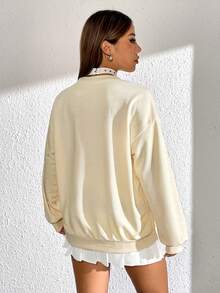 SHEIN Unity Figure & Letter Graphic Drop Shoulder Sweatshirt - Apricot - View 2