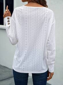 Bordado De Ilhós Camiseta Ombro Caído