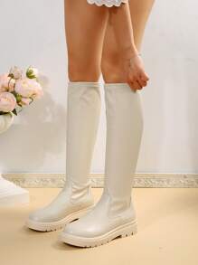 2025年秋冬时尚女式拼布靴，完美搭配毛衣和夹克 - 米色 - 查看 6