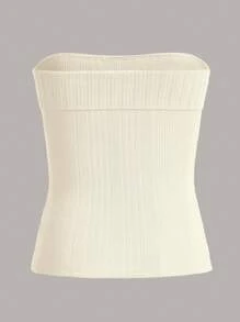 SHEIN MOD Top de punto unicolor con nudo delantero tubo - Albaricoque - Ver 2