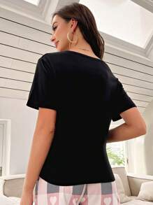 愛心和字母圖案家居服上裝 - 彩色 - 查看 2