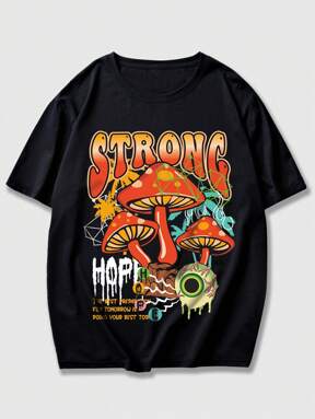 Street Life T-shirt à imprimé graphique avec slogan et champignon pour homme, école