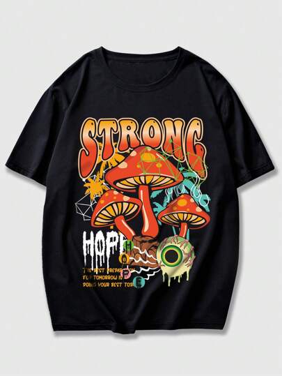 Street Life Men Mushroom & Slogan Graphic Tee, School