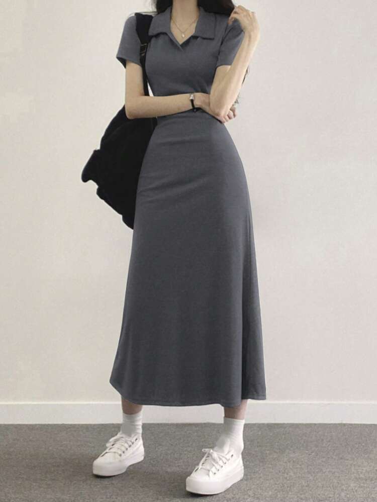Solid A-Line Dress Sundress,Casual Women Dresses Maxi Dress