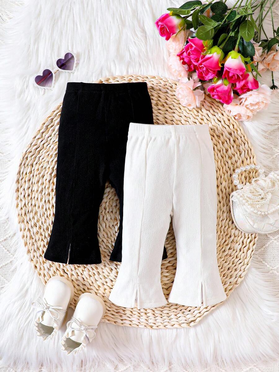Baby Girl 2pcs Split Hem Flare Leg Pants - Multicolor - View 1