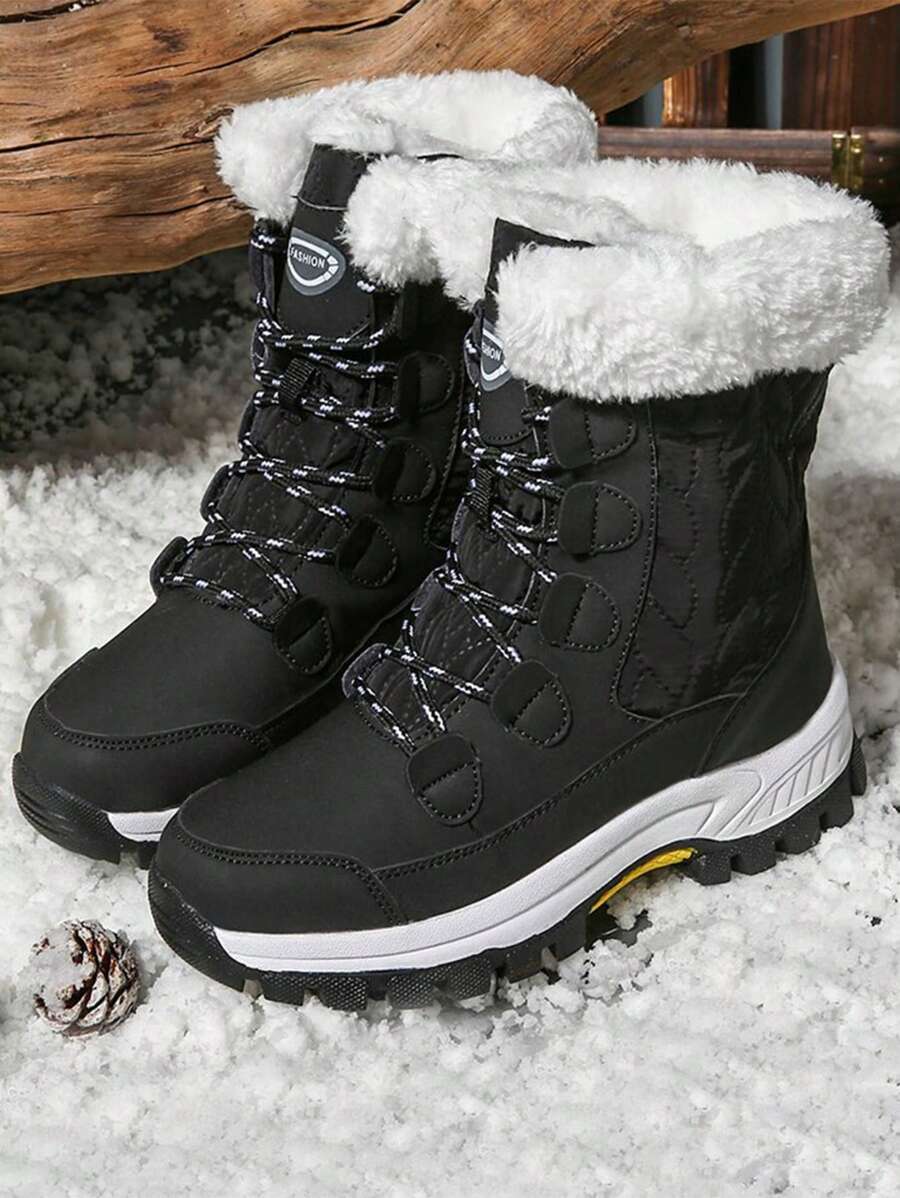 女士雪地靴 时尚保暖冬季女鞋 毛绒靴 - 黑色 - 查看 1