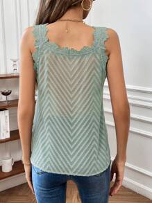 SHEIN Frenchy Đồ trang trí Lace hoa văn Cami ngọn - màu xanh lá - Xem 2