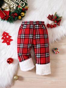 Baby Girl Plaid Print Pants - Red - View 1
