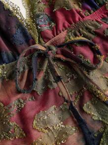 ROMWE PUNK 休閒露背 蕾絲拼接 荷葉邊 前綁帶蝴蝶結漸層 蝴蝶型女士背心 - 彩色 - 查看 3