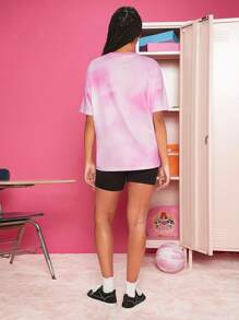 THE POWERPUFF GIRLS X SHEIN 1pc Cartoon Graphic Drop Shoulder Tee - Pink - View 2